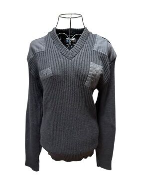 Blauer Black Ribbed V-Neck Police Tactical Sweater Shoulder Chest Patch Details